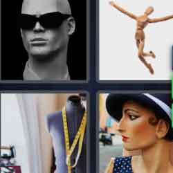 4 pics 1 word 9 letters wooden dummy, woman with hat