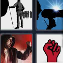 4 pics 1 word 9 letters red fist, hooded man