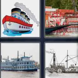 4 pics 1 word 9 letters Steamboat, boat