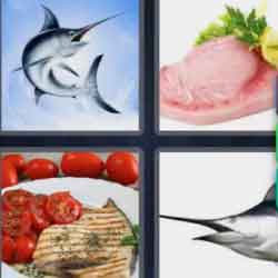 4 pics 1 word 9 letters tuna, fish, fish fillet