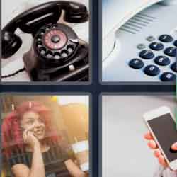 4 pics 1 word 9 letters black phone, mobile phone, woman